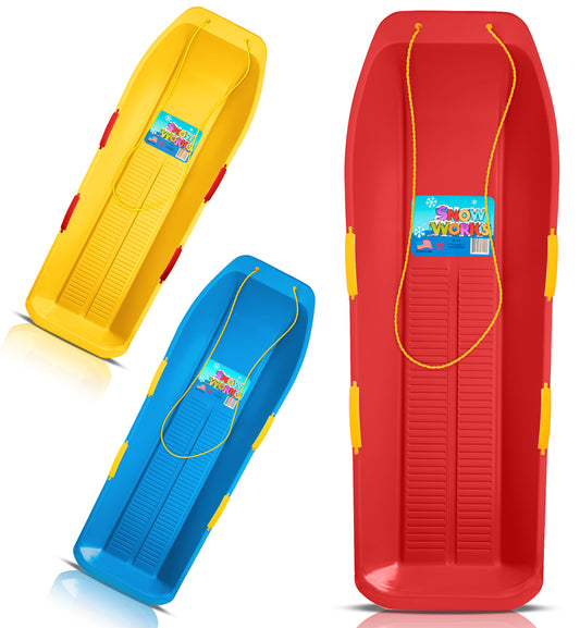 Snow Works 47" Toboggan Lifetime Sled: Durable High-Density Plastic Sleds for Adults, Kids, and Teens 2 Person Snow Sleds for Kids and Adults W/Handles and Pull Rope