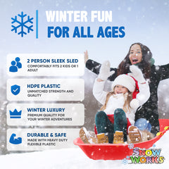 Snow Works 47" Toboggan Lifetime Sled: Durable High-Density Plastic Sleds for Adults, Kids, and Teens 2 Person Snow Sleds for Kids and Adults W/Handles and Pull Rope