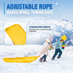 Snow Works 47" Toboggan Lifetime Sled: Durable High-Density Plastic Sleds for Adults, Kids, and Teens 2 Person Snow Sleds for Kids and Adults W/Handles and Pull Rope