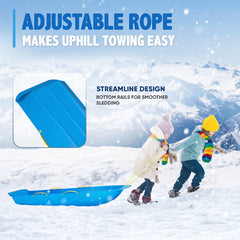 Snow Works 47" Toboggan Lifetime Sled: Durable High-Density Plastic Sleds for Adults, Kids, and Teens 2 Person Snow Sleds for Kids and Adults W/Handles and Pull Rope