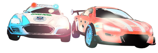 Border Pursuit Slot Car Racing Set — Electric Race Track with 2 Cars