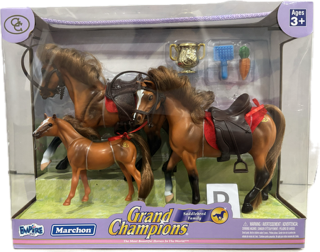 Grand Champion 2 Medium Horses + Mini Horse Playset - Deluxe Horse Set