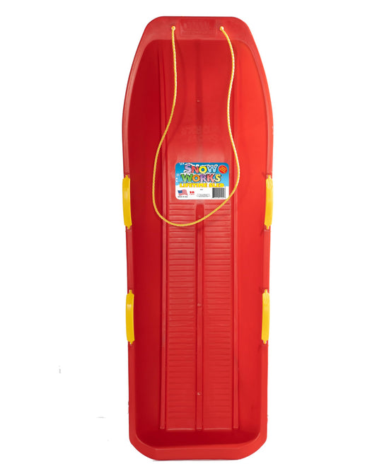 Snow Works 47" Toboggan Lifetime Sled: Durable High-Density Plastic Sleds for Adults, Kids, and Teens 2 Person Snow Sleds for Kids and Adults W/Handles and Pull Rope