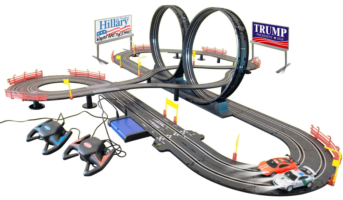 Border Pursuit Slot Car Racing Set — Electric Race Track with 2 Cars