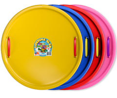 Yellow round snow saucer sled