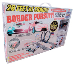 Border Pursuit Slot Car Racing Set — Electric Race Track with 2 Cars