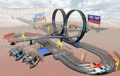 Border Pursuit Slot Car Racing Set — Electric Race Track with 2 Cars